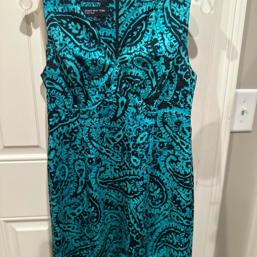 Jones New York Black and Teal Paisley Midi Dress